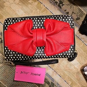 Betsey Johnson Red and Black Polka Dot Clutch